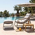 OVIALA - Fauteuil relax en acier et textilène avec repose-pieds taupe - Sotia - vignette