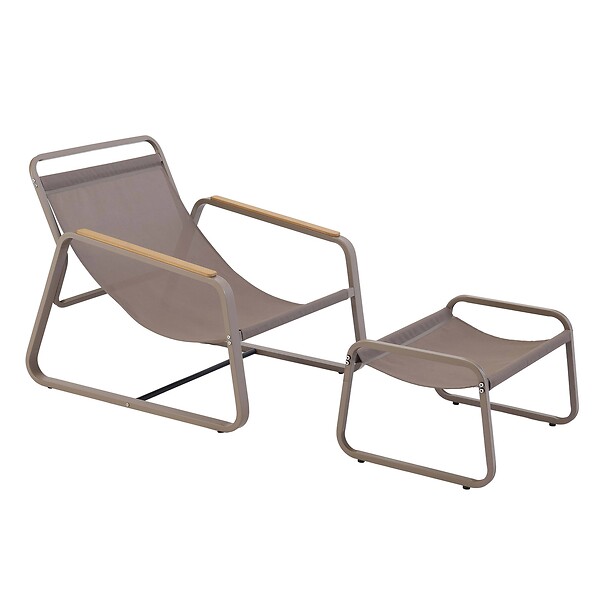 OVIALA - Fauteuil relax en acier et textilène avec repose-pieds taupe - Sotia - large