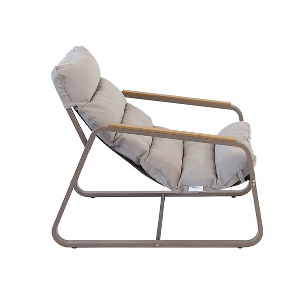 OVIALA - Fauteuil relax en acier et textilène avec repose-pieds taupe - Sotia - large