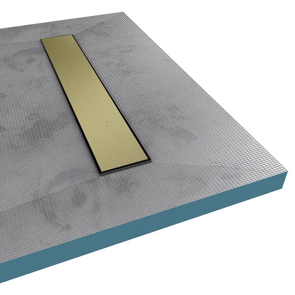 AURLANE - Receveur de Douche à Carreler 120x80cm à Ecoulement Linéaire - Grille finition Or Brossé et Bonde - large