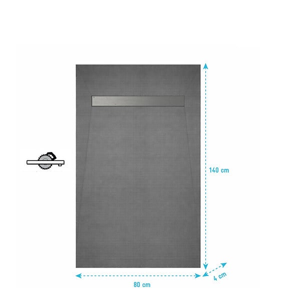 AURLANE - Receveur de Douche à Carreler 140x80cm à Ecoulement Linéaire - Grille Chrome et Bonde - large