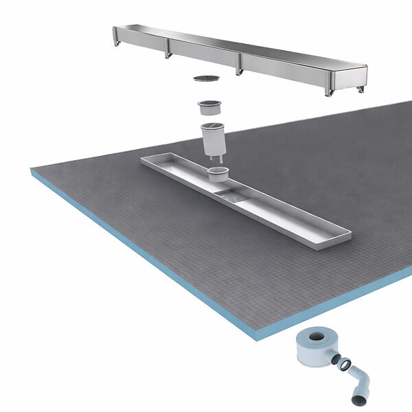 AURLANE - Receveur de Douche à Carreler 140x80cm à Ecoulement Linéaire - Grille Chrome et Bonde - large