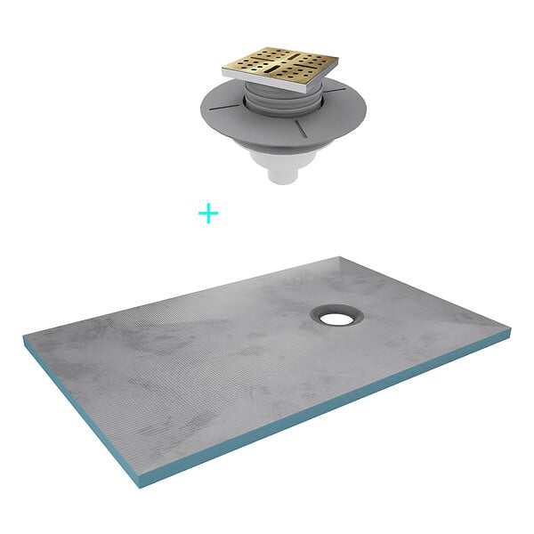 AURLANE - Receveur de Douche à Carreler 140x90cm avec Bonde à Sortie Verticale - Grille Finition Or Brossé - large