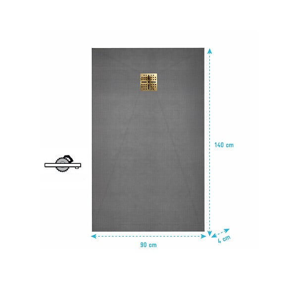 AURLANE - Receveur de Douche à Carreler 140x90cm avec Bonde à Sortie Verticale - Grille Finition Or Brossé - large