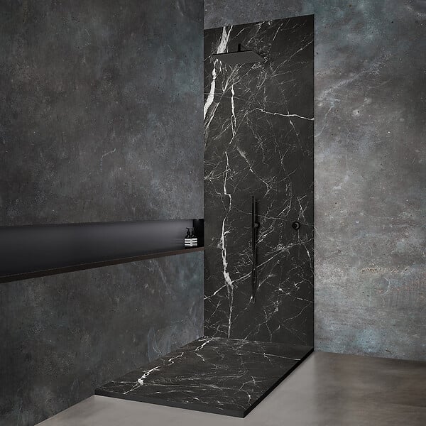 MARMOX - Panneau d'habillage mural U-Tile résine imitation Marbre couleur Noir - large