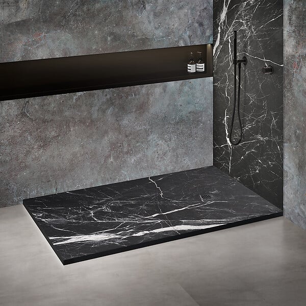 MARMOX - Panneau d'habillage mural U-Tile résine imitation Marbre couleur Noir - large