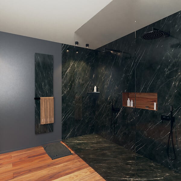 MARMOX - Panneau d'habillage mural U-Tile résine imitation Marbre couleur Noir - large