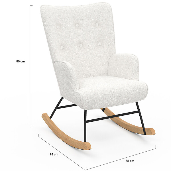 ID MARKET - Fauteuil scandinave IVAR en tissu à bascule bouclette blanc - large