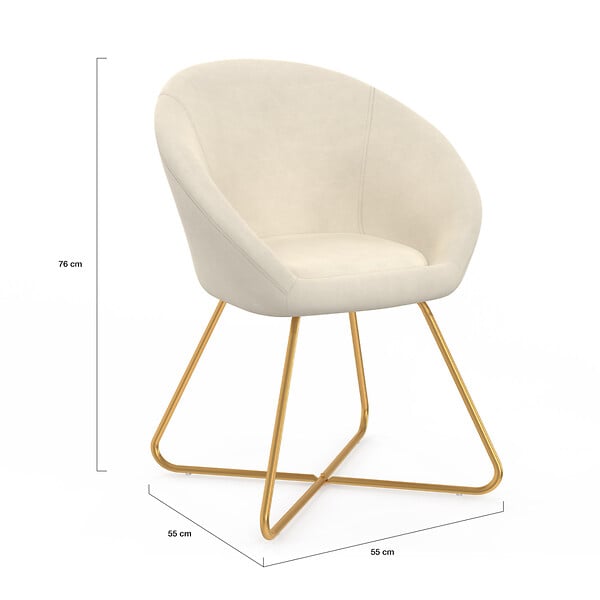 ID MARKET - Fauteuil forme oeuf ANGELINA beige en velours pieds croisés dorés - large