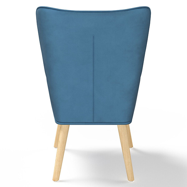 ID MARKET - Fauteuil scandinave IVAR avec repose pieds en tissu patchwork et velours bleu - large