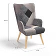 ID MARKET - Fauteuil scandinave IVAR en tissu patchwork noir, gris et blanc - vignette