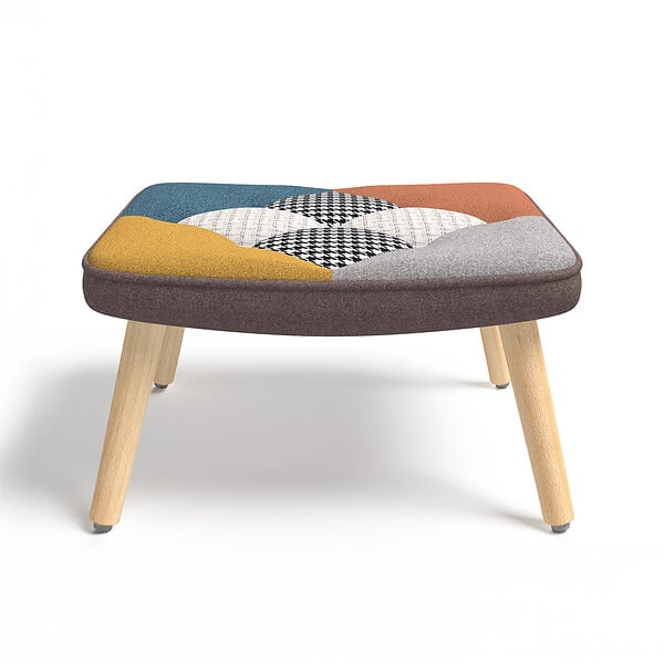 ID MARKET - Fauteuil scandinave IVAR avec repose pieds en tissu patchwork multicouleurs - large
