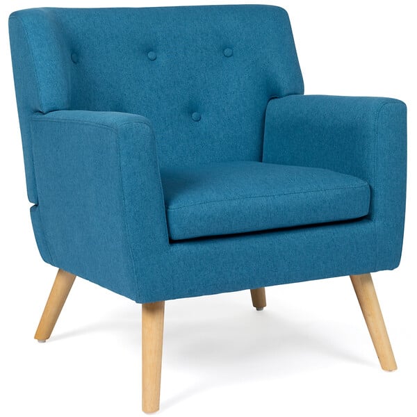 ID MARKET - Fauteuil scandinave LIV en tissu bleu canard - large