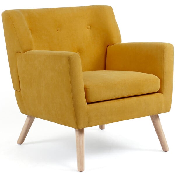 ID MARKET - Fauteuil scandinave LIV en tissu jaune moutarde - large
