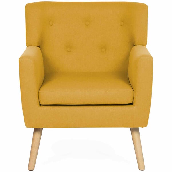 ID MARKET - Fauteuil scandinave LIV en tissu jaune moutarde - large