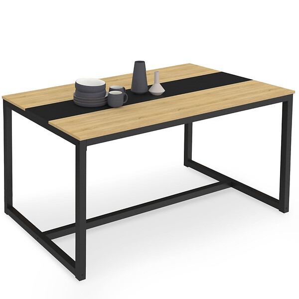 ID MARKET - Table à manger rectangle DOVER 8 personnes bande centrale noire design industriel 150 cm - large