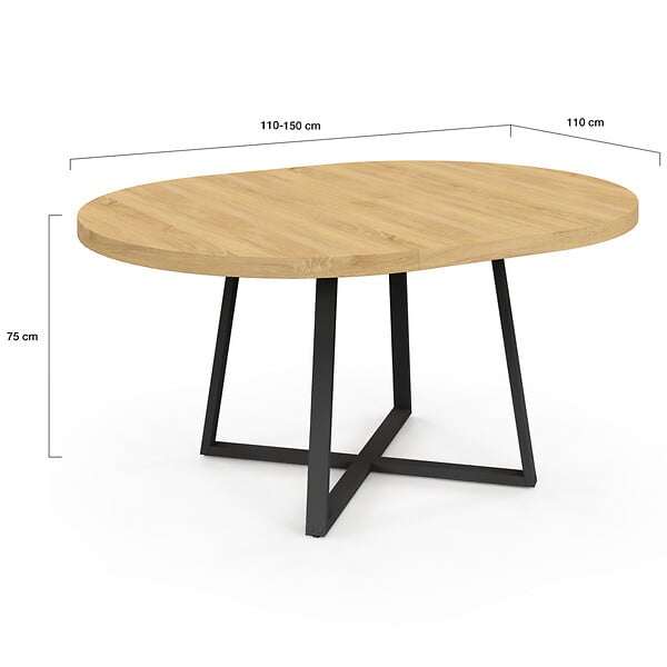 ID MARKET - Table à manger extensible ronde SELMA 4-8 personnes bois et noir 110-150 cm - large