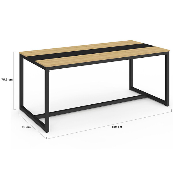 ID MARKET - Table à manger rectangle DOVER 8 personnes bande centrale noire design industriel 180 cm - large