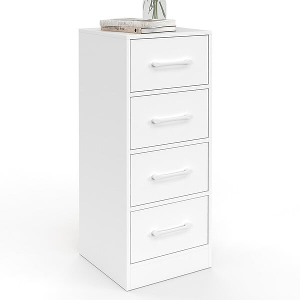 ID MARKET - Meuble d'appoint 4 tiroirs UPPAH 30 cm chiffonnier, meuble de rangement bois blanc - large