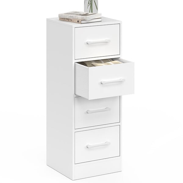 ID MARKET - Meuble d'appoint 4 tiroirs UPPAH 30 cm chiffonnier, meuble de rangement bois blanc - large