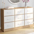 ID MARKET - Commode 9 tiroirs en tissu UPPAH 113 cm meuble de rangement bois façon hêtre et blanc - vignette
