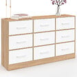 ID MARKET - Commode 9 tiroirs en tissu UPPAH 113 cm meuble de rangement bois façon hêtre et blanc - vignette