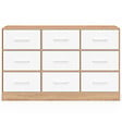 ID MARKET - Commode 9 tiroirs en tissu UPPAH 113 cm meuble de rangement bois façon hêtre et blanc - vignette