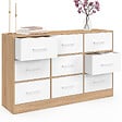 ID MARKET - Commode 9 tiroirs en tissu UPPAH 113 cm meuble de rangement bois façon hêtre et blanc - vignette