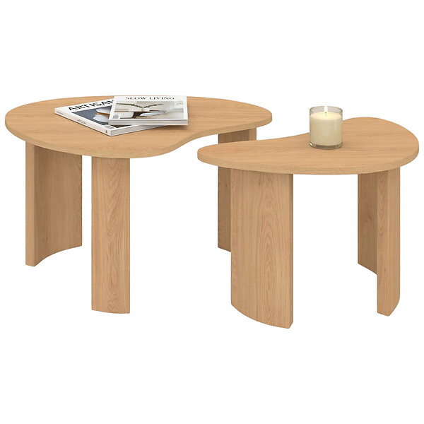 ID MARKET - Lot de 2 tables basses gigognes COLINE 70/50 bois façon hêtre - large