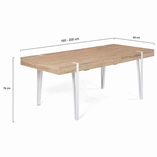 ID MARKET - Table à manger extensible rectangle AUSTRIA 6-10 personnes bois pied épingle blanc 160-200 cm - large