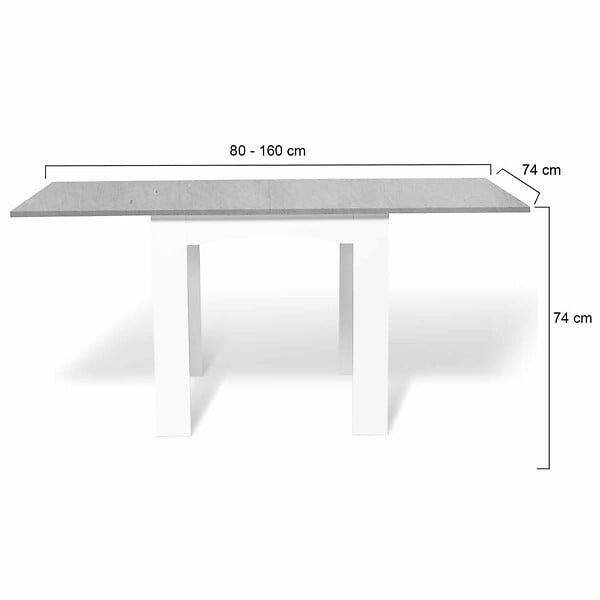 ID MARKET - Table à manger extensible rectangle DONA 4-8 personnes plateau effet béton 80-160 cm - large