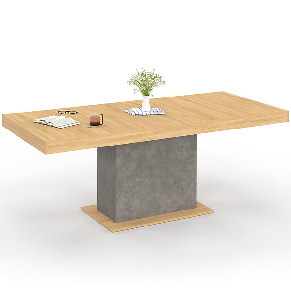 ID MARKET - Table à manger extensible rectangle EDEN 6-10 personnes bois et effet béton 160-200 cm - large