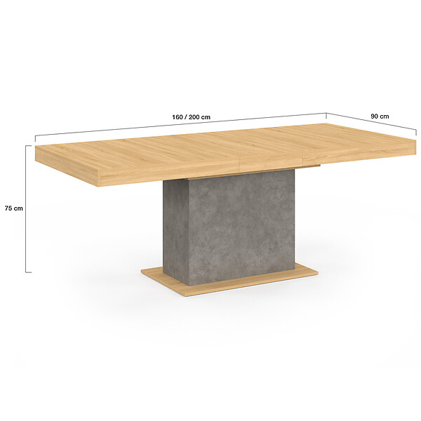 ID MARKET - Table à manger extensible rectangle EDEN 6-10 personnes bois et effet béton 160-200 cm - large