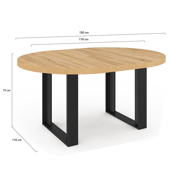 ID MARKET - Table à manger extensible ronde PHOENIX 4-6 personnes bois et noir 110-150 cm - large