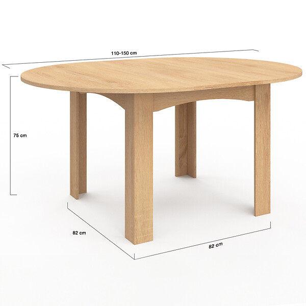 ID MARKET - Table à manger extensible ronde DONA 4-8 personnes façon hêtre 110-150 cm - large