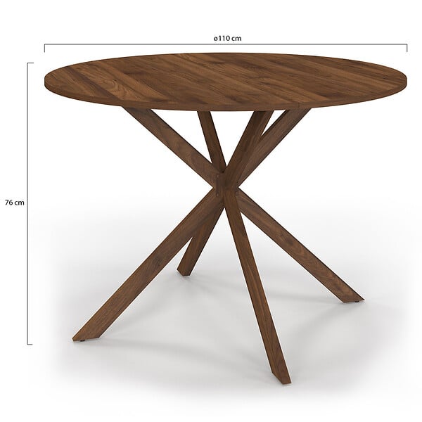 ID MARKET - Table à manger ronde ALIX 6 personnes pied araignée noyer 110 cm - large