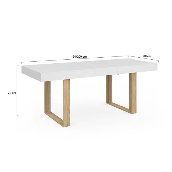 ID MARKET - Table à manger extensible rectangle PHOENIX 4-8 personnes blanc pieds bois 160-200 cm - large