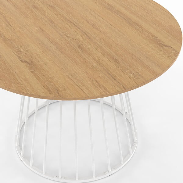 ID MARKET - Table à manger ronde YUNA 6 personnes plateau bois et pied filaire en métal blanc 110 cm - large