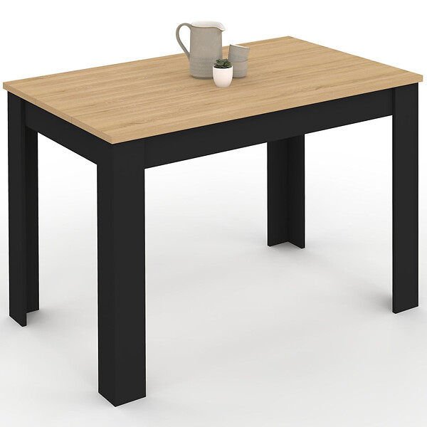 ID MARKET - Table à manger rectangle ROZY 4 personnes noire plateau façon hêtre 110 cm - large