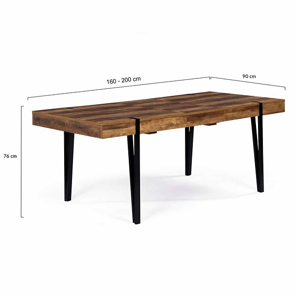ID MARKET - Table à manger extensible rectangle AUSTRIA 6-10 personnes bois foncé pied épingle noir 160-200 cm - large