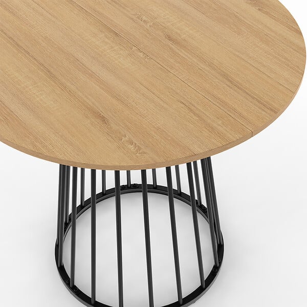 ID MARKET - Table à manger ronde YUNA 4 personnes plateau bois et pied filaire en métal noir 80 cm - large