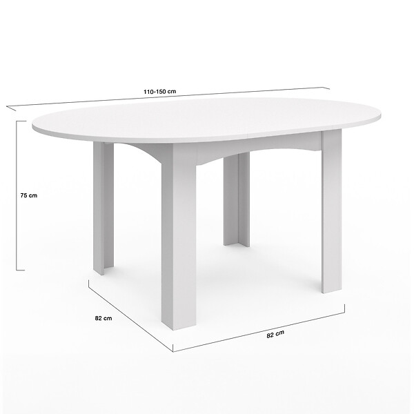 ID MARKET - Table à manger extensible ronde DONA 4-8 personnes blanc 110-150 cm - large