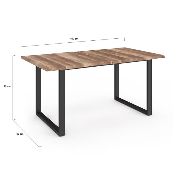 ID MARKET - Table à manger rectangle DAKOTA 6 personnes pieds forme en U design industriel 160 cm - large
