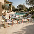 CONCEPT USINE - Salon de jardin 4 places contemporain brun et coussins gris RABAT - vignette