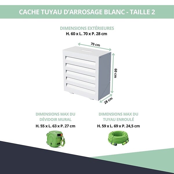 ATOLE - Cache tuyau d'Arrosage en Aluminium thermolaqué pour dévidoir mural - Taille 2 - Blanc. - large