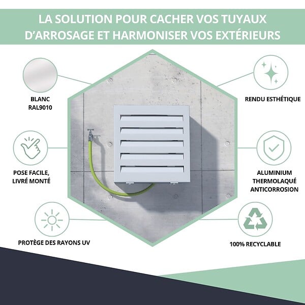 ATOLE - Cache tuyau Arrosage en Aluminium thermolaqué pour dévidoir mural - Taille 1 - Blanc. - large