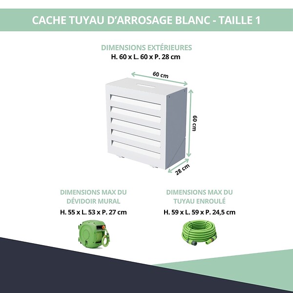 ATOLE - Cache tuyau Arrosage en Aluminium thermolaqué pour dévidoir mural - Taille 1 - Blanc. - large