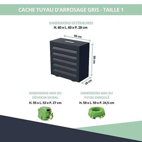 ATOLE - Cache tuyau d'Arrosage en Aluminium thermolaqué pour dévidoir mural - Taille 1 - Gris anthracite. - large