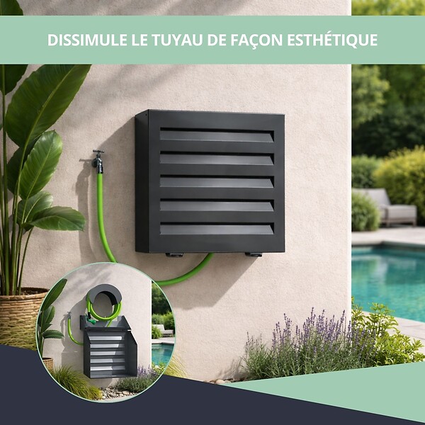 ATOLE - Cache tuyau d'Arrosage en Aluminium thermolaqué pour dévidoir mural - Taille 1 - Gris anthracite. - large