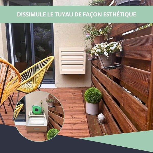 ATOLE - Cache tuyau d'Arrosage en Aluminium thermolaqué pour dévidoir mural - Taille 2 - Crème. - large
